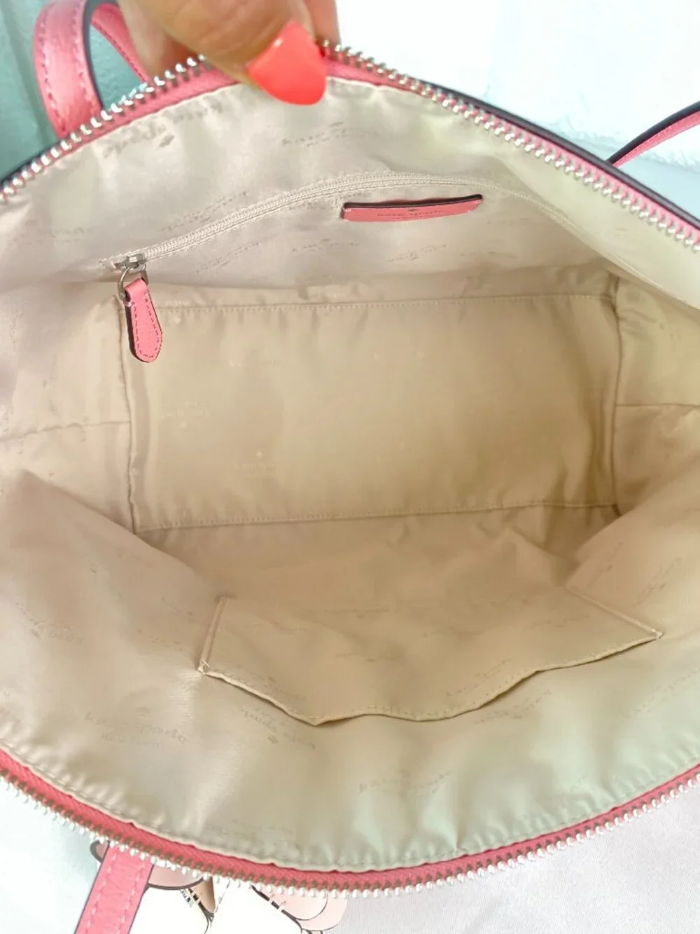 Kate Spade All Day Tote Grapefruit Pink Leather NWT + Flower Charm 🌸 Shelby
